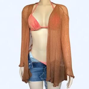 Mustard mesh knit cardigan with